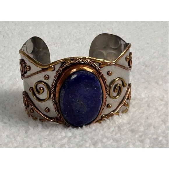 Mixed Metal Lapis Lazuli Cuff Bracelet - Picture 2 of 9